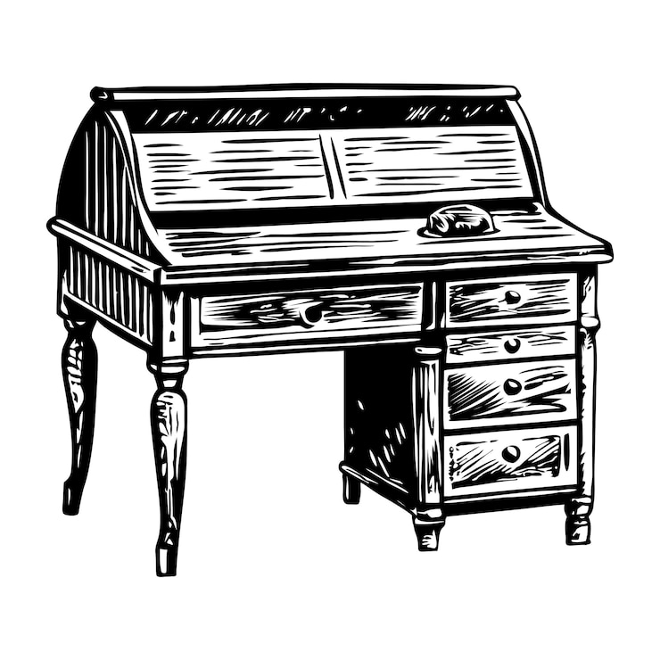 Vettore a hand drawn illustration of vintage desk