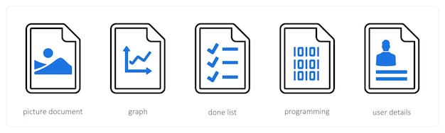 A set of 5 mix icons as picture document graph done list