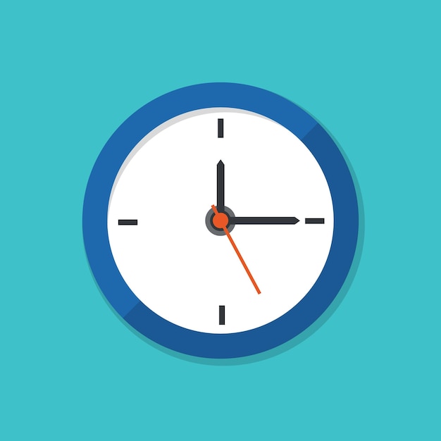 A simple blue analog clock showing time