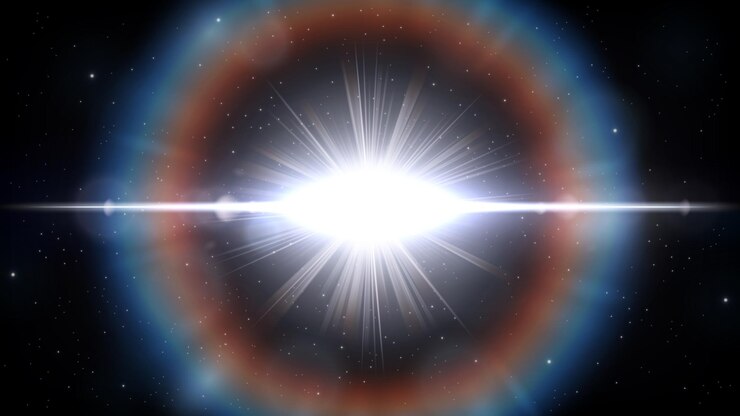 Vettore abbagliante grande luce stellare, sfondo di scienza. illustrazione vettoriale