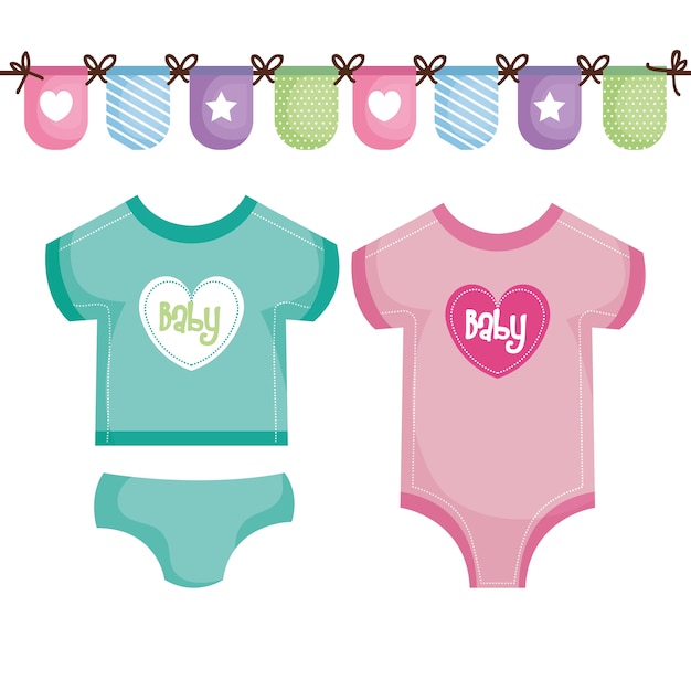 Abbigliamento bambino verde acqua e rosa con banner decorativo