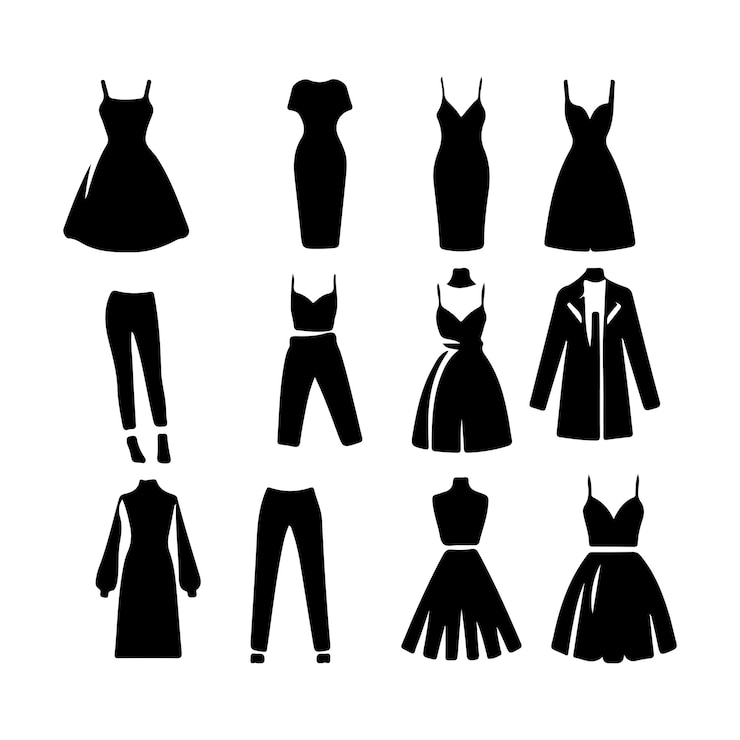 Vettore abbigliamento e abiti femminili set di icone illustrazione artistica vettoriale