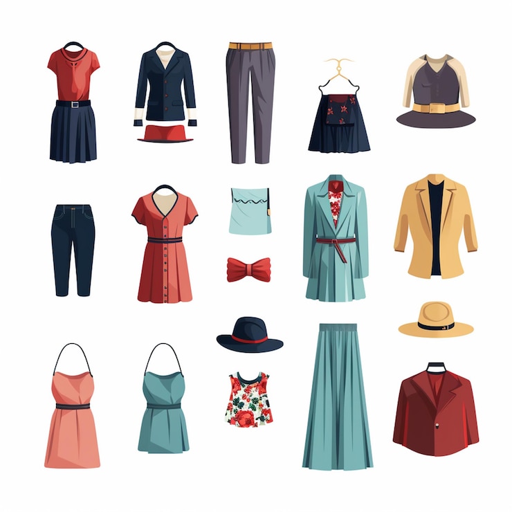 Vettore abbigliamento vettoriale illustrazione di moda abbigliamento isolato abbigliamento set abbigliamento abbigliamento design dre