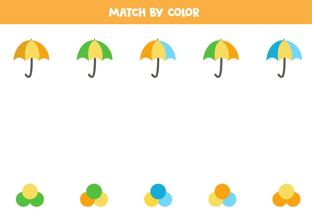 Abbina ombrelli e colori. Gioco di abbinamento educativo per bambini.