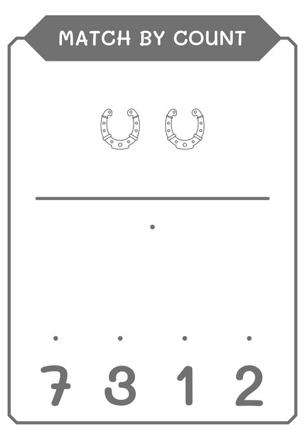 Abbina per conteggio del gioco a ferro di cavallo per bambini Foglio di lavoro stampabile con illustrazione vettoriale