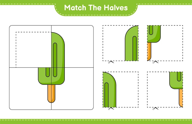 abbinare le metà. abbinare metà del gelato. gioco educativo per bambini, foglio di lavoro stampabile