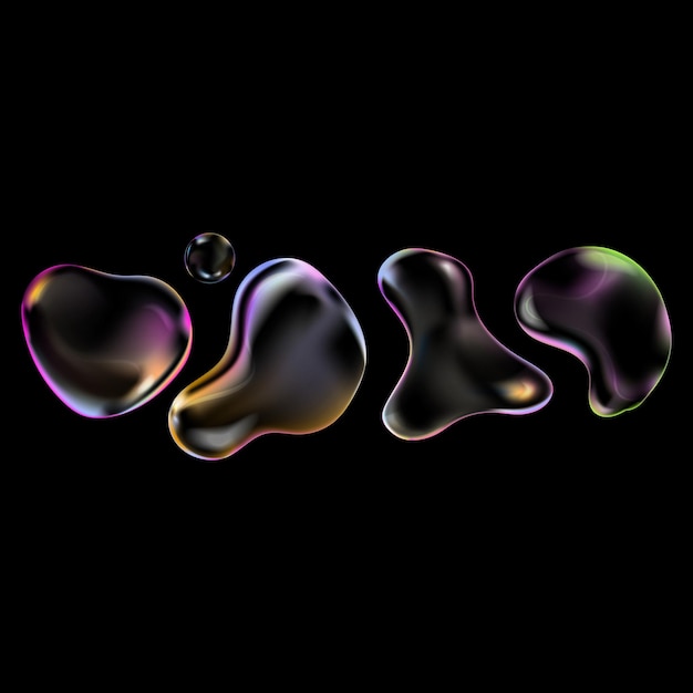 Abstract 3D forme di bolle liquide impostate con superfici iridescenti trasparenti lucide vettore