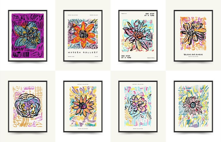 Vettore abstract aesthetic posters template set modern trendy matisse paintings museum decor exhibition