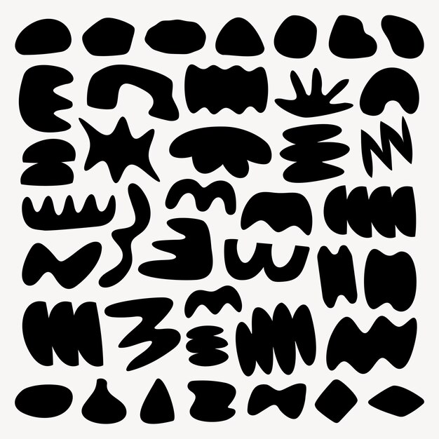 Abstract black shapes on white background Various abstract forms abstract patterns and abstract designs create a striking abstract visual effect Black and white vector set
