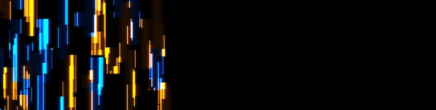 Abstract blu giallo tech incandescente linee al neon sfondo Laser effetto glitch design grafico retrò Banner futuristico vettoriale