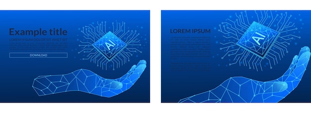 Abstract chip AI digitale tra palme elettriche blu tech wireframe Intelligenza artificiale