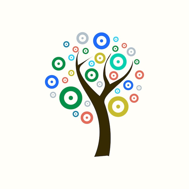 Abstract Colorful Tree Logo Design con elementi circolari