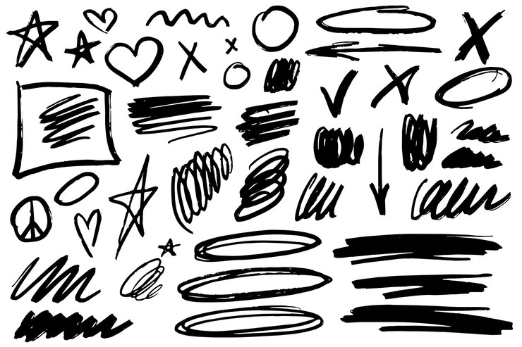 Abstract in bianco e nero con linee e forme nere su uno sfondo bianco