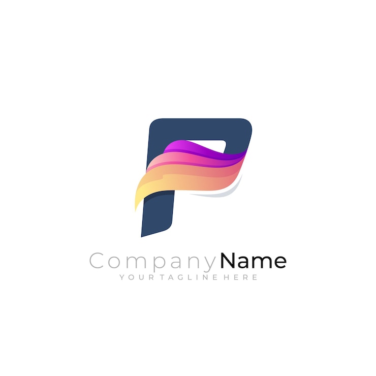 Vettore abstract logo della lettera p e modello di design dell'ala in stile colorato 3d
