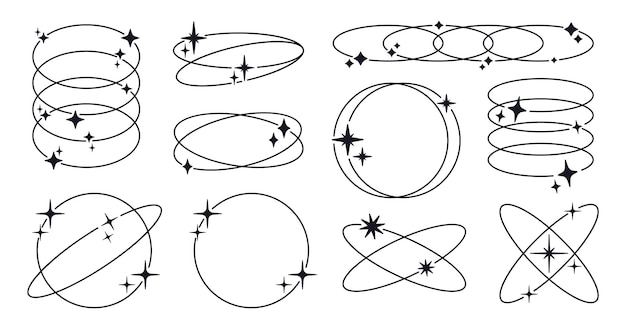 Abstract minimalist oval frames flat vector illustration set Modern Y2K aesthetic figures