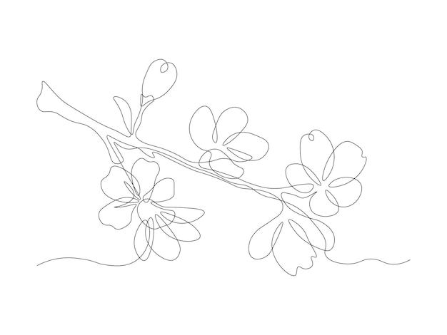 Abstract ramo di albero di ciliegio in fiore continuo arte a linea singola disegno a mano schizzo