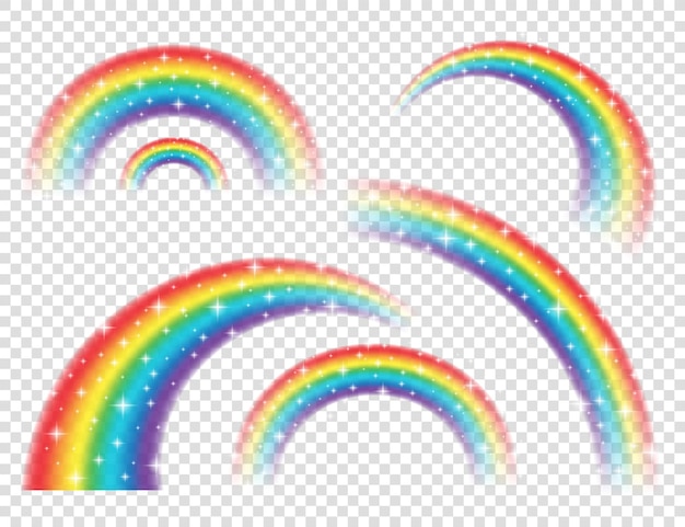 Abstract realistico arcobaleno colorato con stelle luccicanti su sfondo trasparente illustrazione vettoriale