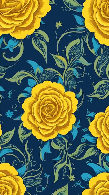 Abstract Rose Harmony Disegni senza cuciture in navy e giallo