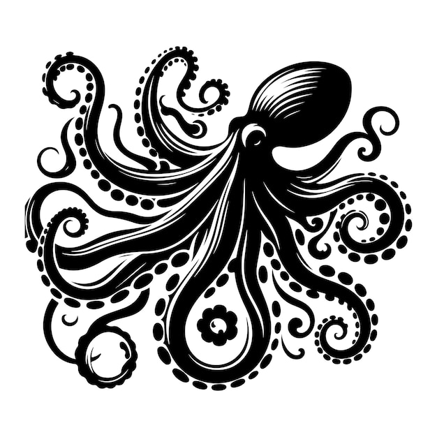 Abstract Silhouette di polpo Animale isolato Illustrazione vettoriale