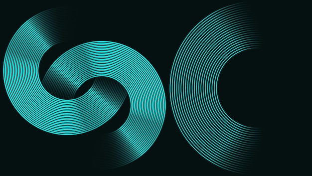 Abstract Teal Green Circular e Wavy Line Pattern su sfondo scuro