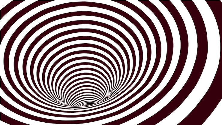 Vettore abstract wormhole rosso e bianco illusione ottica illustrazione vettoriale tunnel 3d