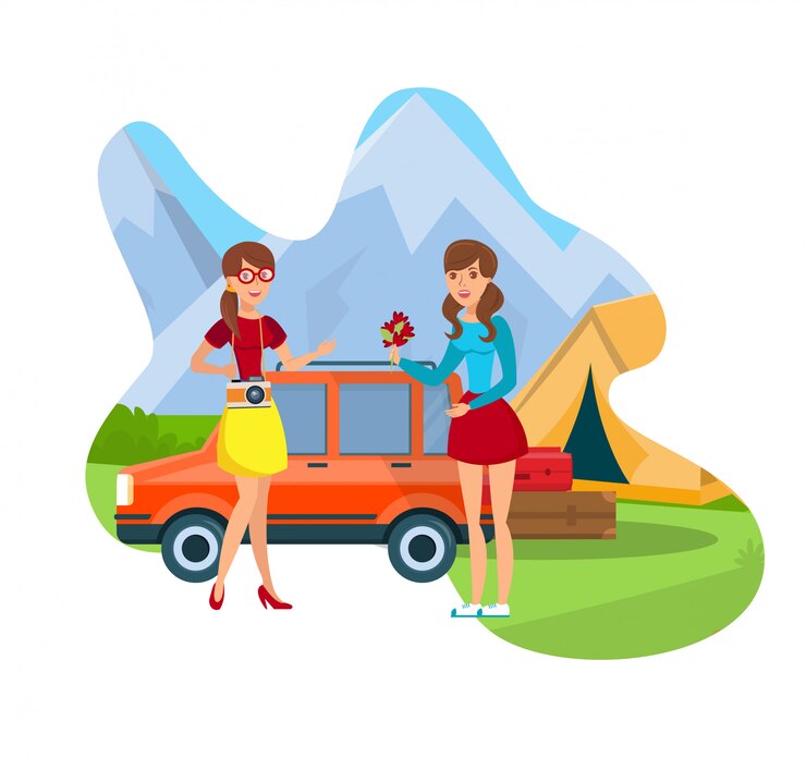 Vettore accampandosi ed andando in escursione l'illustrazione piana di vettore di colore