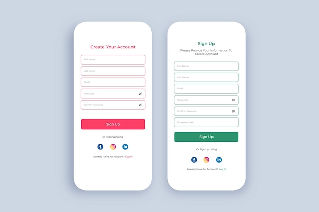 Accedi e iscriviti alla pagina del modulo. Elementi vettoriali dell'interfaccia utente del sito web.