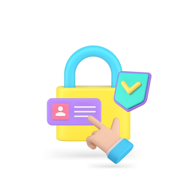 Accounti di dati personali proteggere l'accesso sicurezza informatica sicurezza di informazioni icona 3D vettore realistico