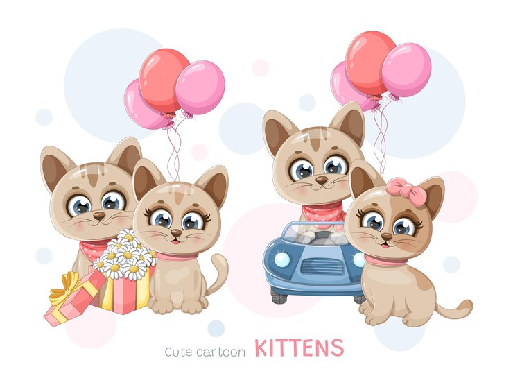 Vettore accumulazione sveglia del gattino del fumetto per la cartolina di buon compleanno