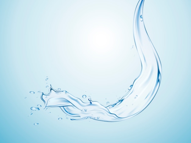 Acqua limpida che scorre verso il basso isolato su sfondo azzurro