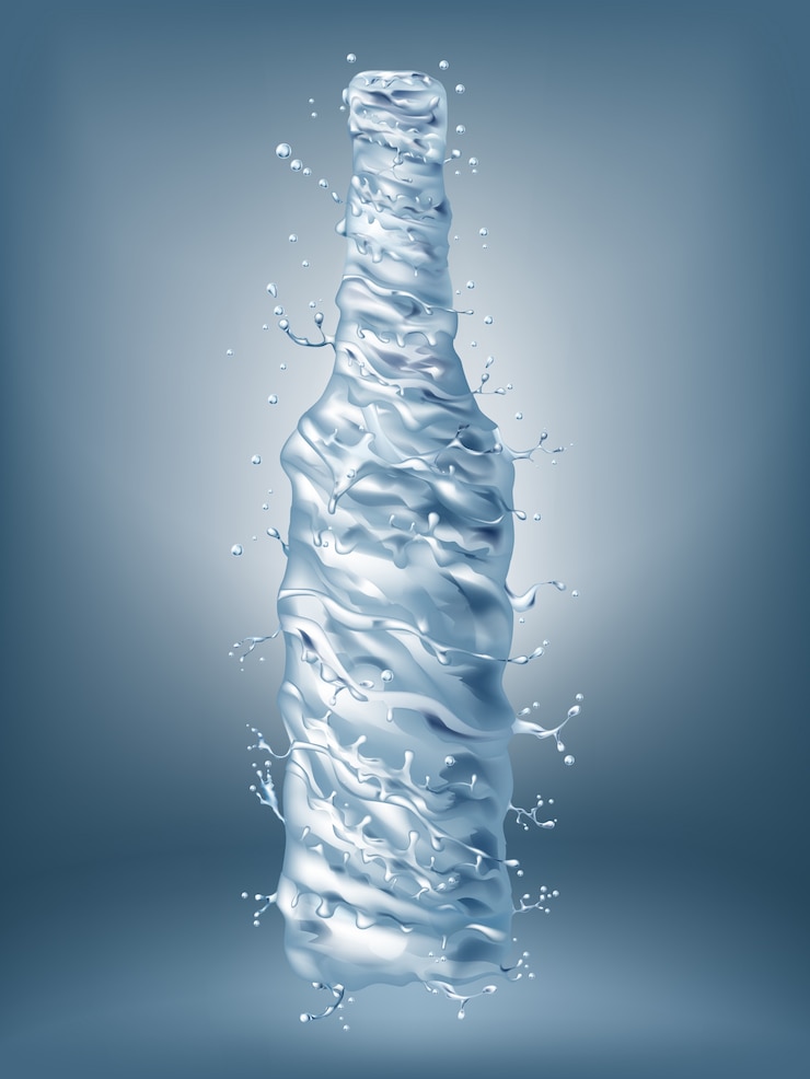 Vettore acqua minerale pura che vortica intorno alla bottiglia