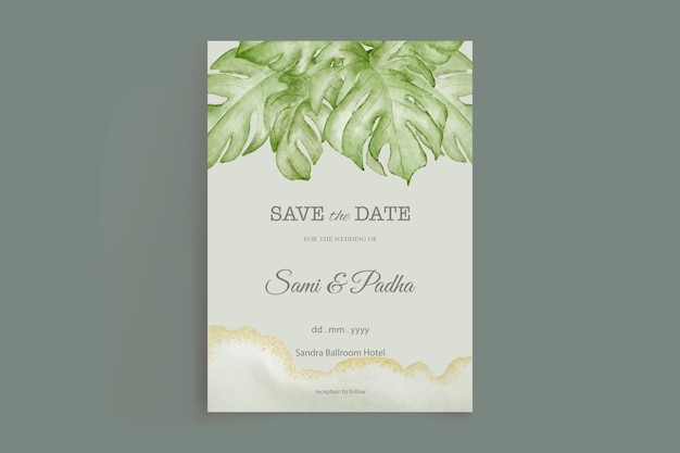 acquarello foglie d'estate tropicali carta di nozze