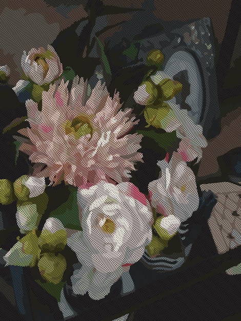 Acquerello 3D realistico bouquet di fiori romantici composizione peonia dalia decorazioni per la casa natura morta incisione vettoriale