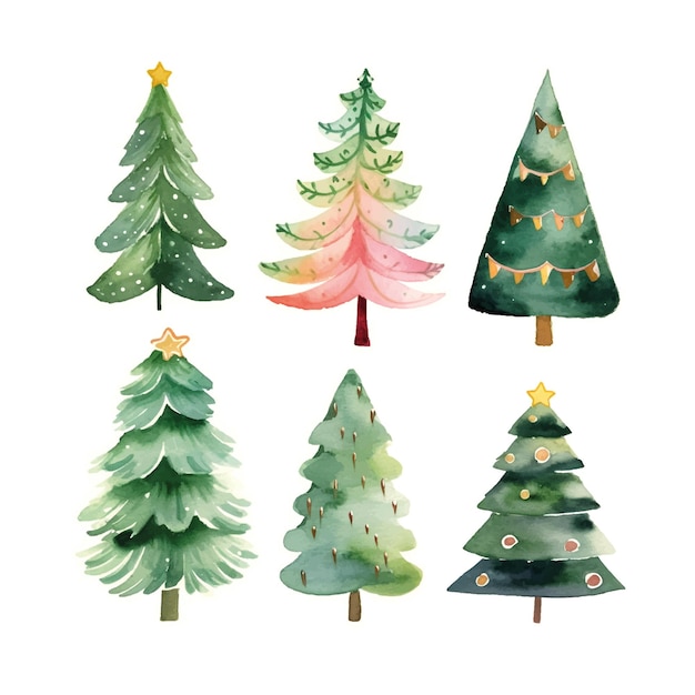 Acquerello alberi di Natale set acquerello per carta da parati design Natale nuovo anno