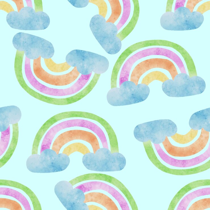 Vettore acquerello bambini baby rainbow cloud seamless pattern background