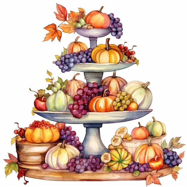 Acquerello Clipart Pumpkin House Farm Ringraziamento