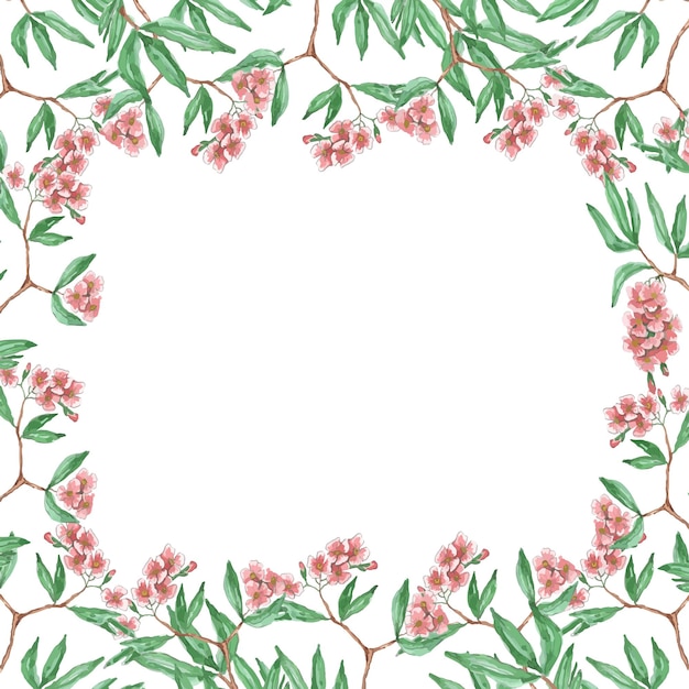 Acquerello cornice botanica fiori di oleandro su sfondo bianco banner cartolina