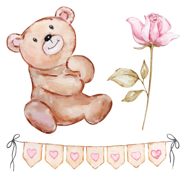 Acquerello Cute Teddy Bears San Valentino