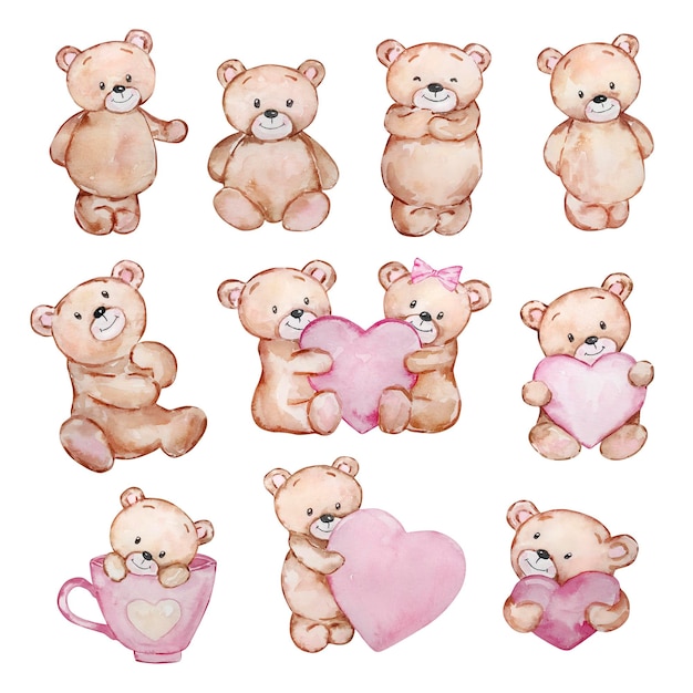 Acquerello Cute Teddy Bears San Valentino