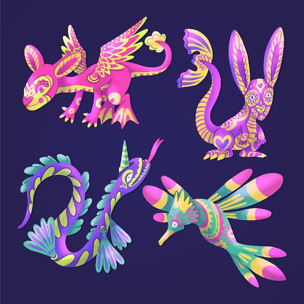 Acquerello dia de muertos alebrijes collection