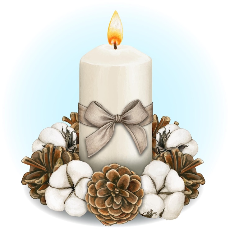Vettore acquerello disegnato a mano natale accogliente candela d'inverno