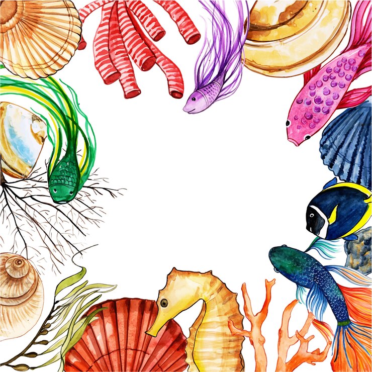 Vettore acquerello fish & underwater frame