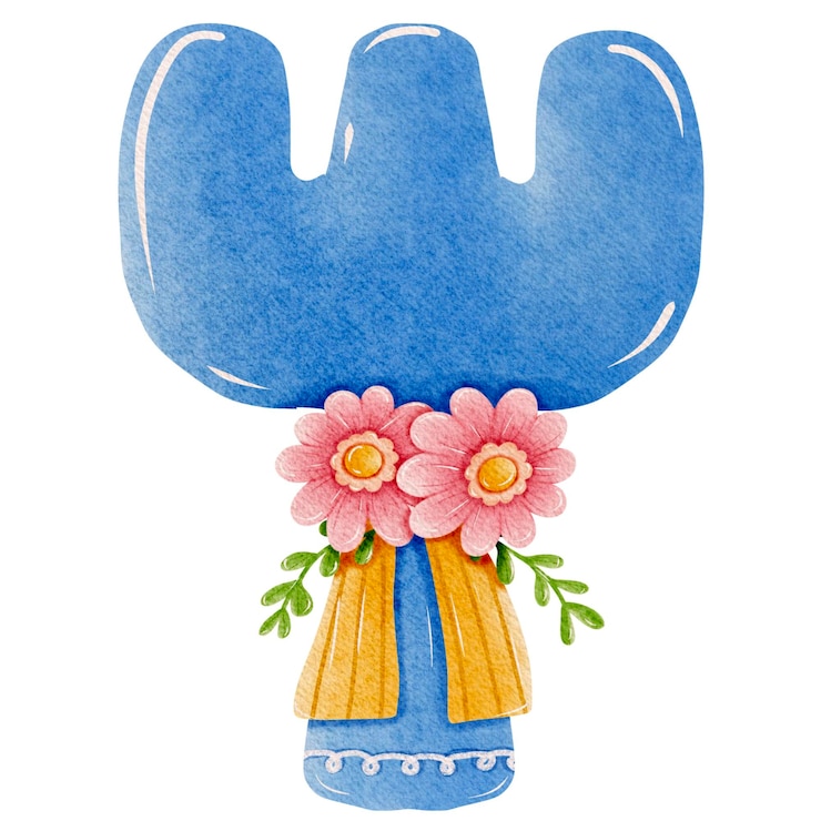 Vettore acquerello lettera w con fiori