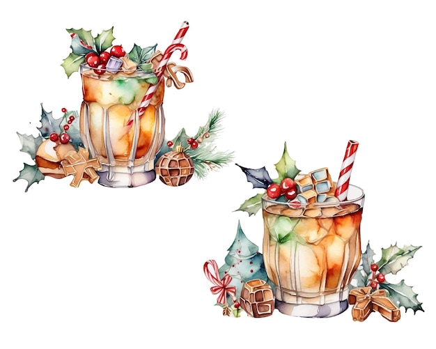 Acquerello Natale Bevanda Sublimazione Natale Maglietta Design Cocktail Natale