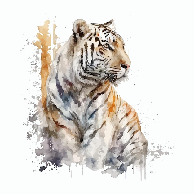 Acquerello tigre bianca illustrazione animale simbolo del 2022 Illustrazione disegnata a mano isolata su sfondo bianco in stile boho