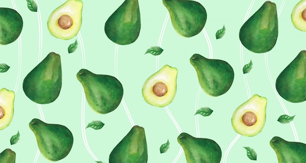 Acquerello verde della composizione nel frutto dell'avocado