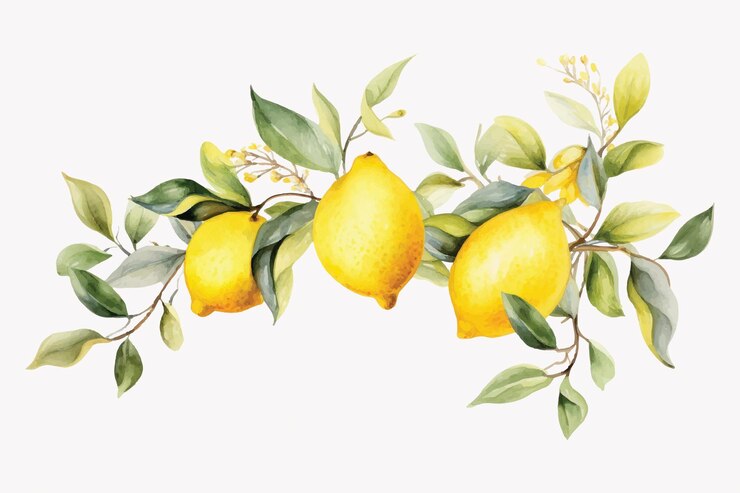 Acquerello vibrante ramo di limone