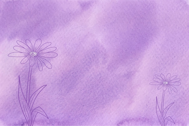 Acquerello viola con texture di sfondo fiori disegnati a mano