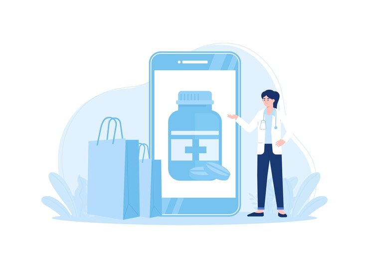 acquistare farmaci da una prescrizione medica concetto di tendenza illustrazione piatta