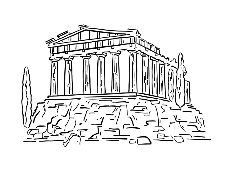 Acropoli ad Atene Monumento storico greco Illustrazione vettoriale in stile doodle lineare